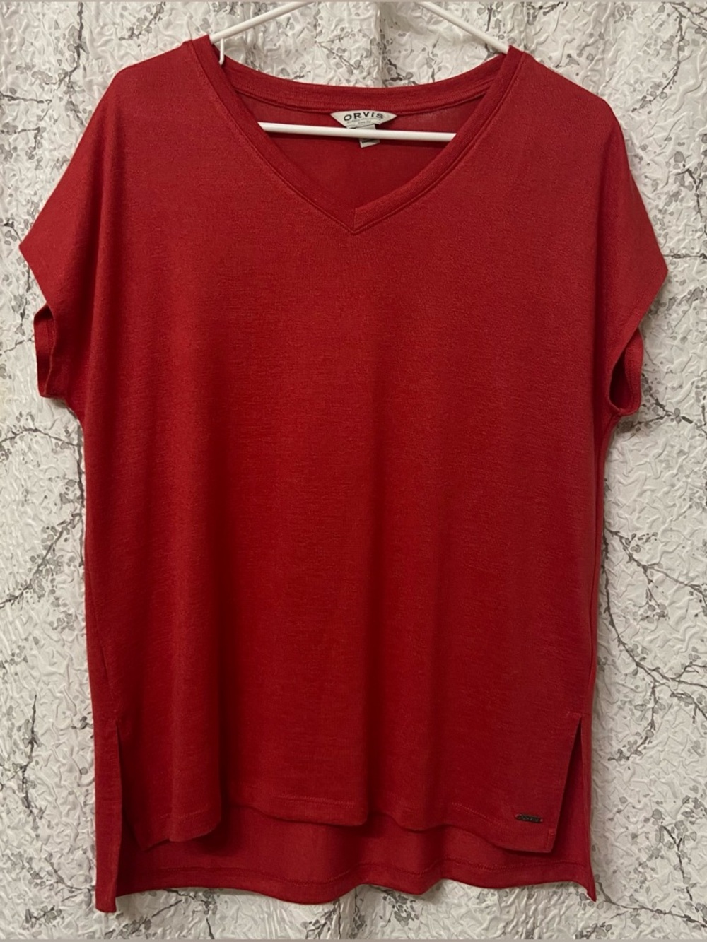 Orvis Women's Deep Red V-Neck Short Sleeve Tunic Size Medium